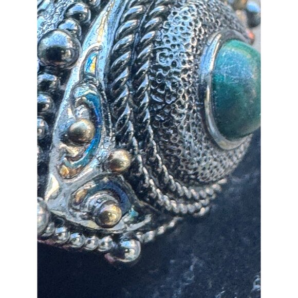 Sterling Silver 925 Ornate Ring w/ Malachite Center & Amethyst Accents Bali Boho - Picture 6 of 12